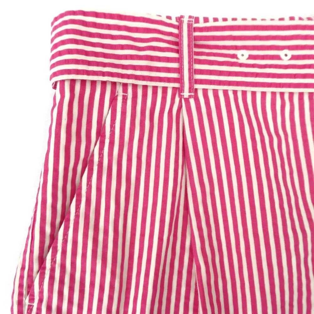 Vintage Style Shorts Red White Candy Stripe High Waist Pockets Wide Leg Pleats